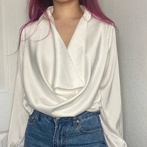 Superdown white cowl neck career top blouse